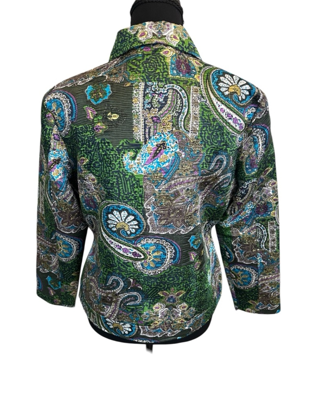 🦚 Analogy Petite | Vibrant Paisley Patchwork Statement Button‑Front Jacket PM - Picture 4 of 6